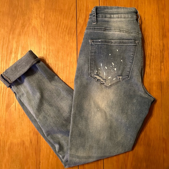 KUNMI Ripped High Waisted Boyfriend Jeans Loose Fit Distressed Stretchy Denim - Picture 2 of 7